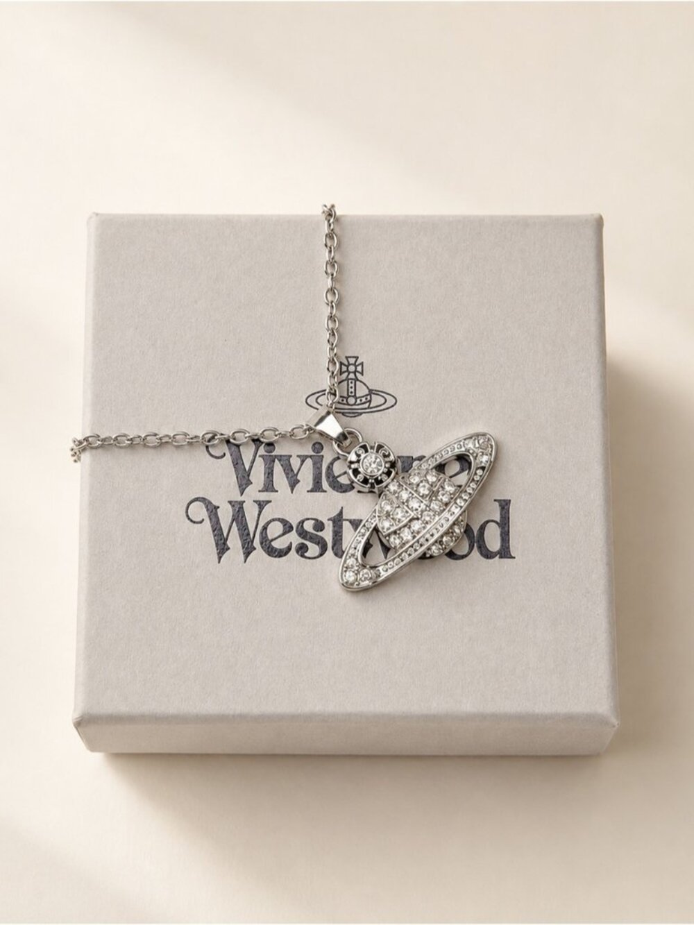 Vivienne Westwood Mini Bas Relief Pendant Necklace Platinum Crystal Tone